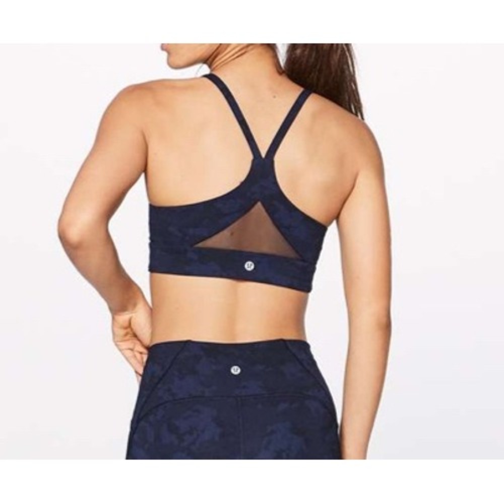 Lululemon Train Times Bra
Camouflaged Navy Black Mesh Racerback Sports Sz 4 EUC